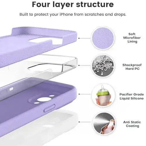 Vooii Compatible with iPhone 13 Pro Case, Liquid Silicone Upgrade [Camera Protection] [Soft Anti-Scratch Microfiber Lining] Shockproof Phone Case for iPhone 13 Pro 6.1 inch - Light Purple - VOOII (1)