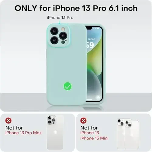 Vooii Compatible with iPhone 13 Pro Case, Liquid Silicone Upgrade [Camera Protection] [Soft Anti-Scratch Microfiber Lining] Shockproof Phone Case for iPhone 13 Pro 6.1 inch - Mint - 5