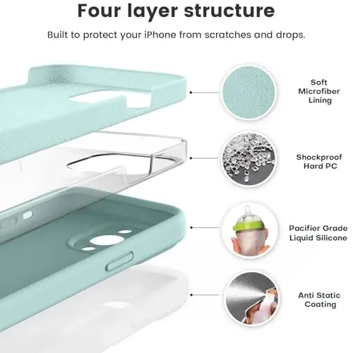 Vooii Compatible with iPhone 13 Pro Case, Liquid Silicone Upgrade [Camera Protection] [Soft Anti-Scratch Microfiber Lining] Shockproof Phone Case for iPhone 13 Pro 6.1 inch - Mint - 2