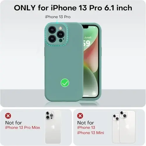 Vooii Compatible with iPhone 13 Pro Case, Liquid Silicone Upgrade [Camera Protection] [Soft Anti-Scratch Microfiber Lining] Shockproof Phone Case for iPhone 13 Pro 6.1 inch - Pine Green - 5