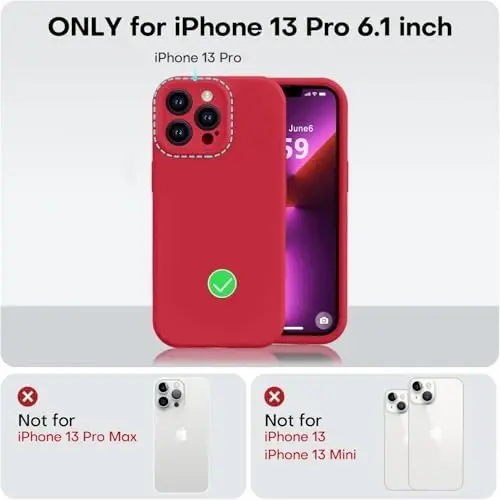 Vooii Compatible with iPhone 13 Pro Case, Liquid Silicone Upgrade [Camera Protection] [Soft Anti-Scratch Microfiber Lining] Shockproof Phone Case for iPhone 13 Pro 6.1 inch - Red - 5