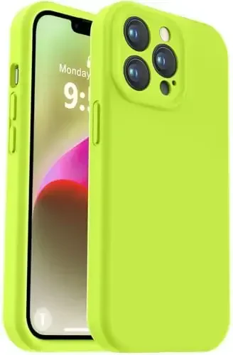 Vooii Compatible with iPhone 13 Pro Max Case, Liquid Silicone Upgrade [Camera Protection] [Soft Anti-Scratch Microfiber Lining] Shockproof Phone Case for iPhone 13 Pro Max 6.7 inch - Fluorescent Green 