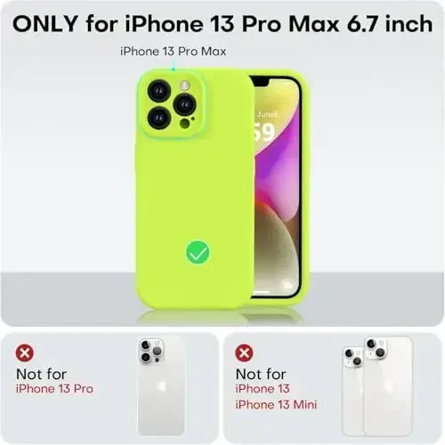 Vooii Compatible with iPhone 13 Pro Max Case, Liquid Silicone Upgrade [Camera Protection] [Soft Anti-Scratch Microfiber Lining] Shockproof Phone Case for iPhone 13 Pro Max 6.7 inch - Fluorescent Green - 5