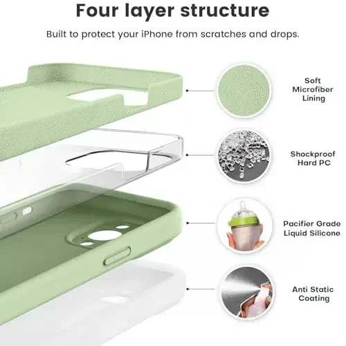 Vooii Compatible with iPhone 13 Pro Max Case, Liquid Silicone Upgrade [Camera Protection] [Soft Anti-Scratch Microfiber Lining] Shockproof Phone Case for iPhone 13 Pro Max 6.7 inch - Matcha - 2