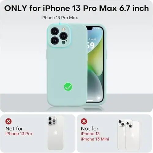 Vooii Compatible with iPhone 13 Pro Max Case, Liquid Silicone Upgrade [Camera Protection] [Soft Anti-Scratch Microfiber Lining] Shockproof Phone Case for iPhone 13 Pro Max 6.7 inch - Mint - 5