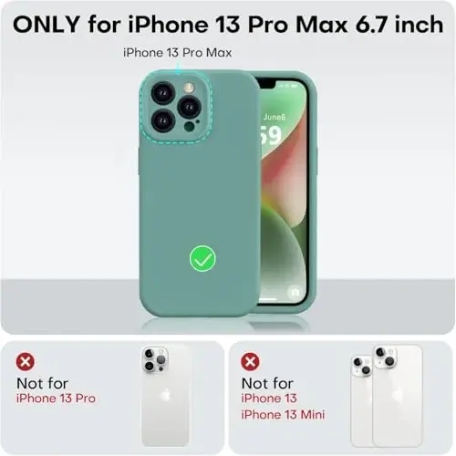 Vooii Compatible with iPhone 13 Pro Max Case, Liquid Silicone Upgrade [Camera Protection] [Soft Anti-Scratch Microfiber Lining] Shockproof Phone Case for iPhone 13 Pro Max 6.7 inch - Pine Green - 5