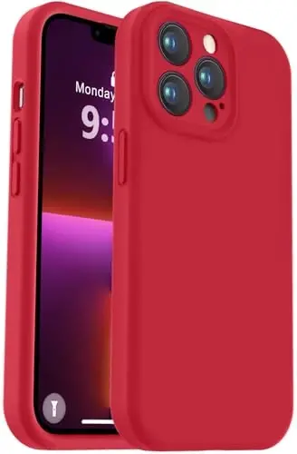 Vooii Compatible with iPhone 13 Pro Max Case, Liquid Silicone Upgrade [Camera Protection] [Soft Anti-Scratch Microfiber Lining] Shockproof Phone Case for iPhone 13 Pro Max 6.7 inch - Red - VOOII
