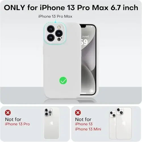 Vooii Compatible with iPhone 13 Pro Max Case, Liquid Silicone Upgrade [Camera Protection] [Soft Anti-Scratch Microfiber Lining] Shockproof Phone Case for iPhone 13 Pro Max 6.7 inch - White - 5