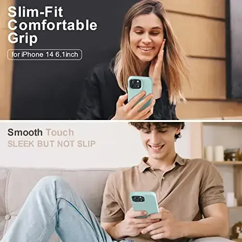 Vooii Compatible with iPhone 14 Case, [Anti-Scratch Microfiber Lining] [Soft Touch Premium Liquid Silicone], Ultra Slim Shockproof Protective Phone Case for iPhone 14 - Mint - 2