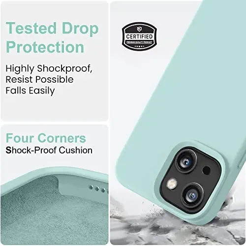 Vooii Compatible with iPhone 14 Case, [Anti-Scratch Microfiber Lining] [Soft Touch Premium Liquid Silicone], Ultra Slim Shockproof Protective Phone Case for iPhone 14 - Mint - 4