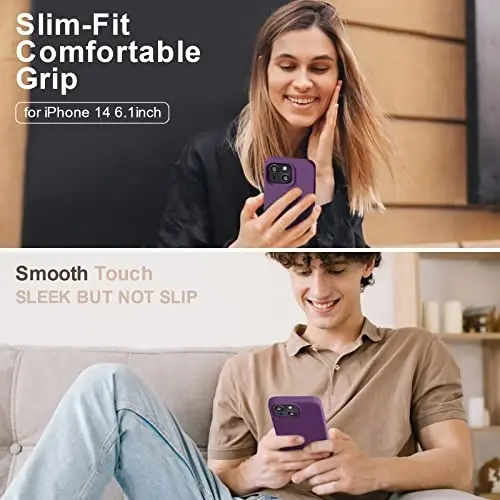 Vooii Compatible with iPhone 14 Case,[Premium Liquid Silicone Full Body Protective] [Soft Microfiber Lining] Anti-Scratch Shockproof Protective Case for iPhone 14 - Grape - 2