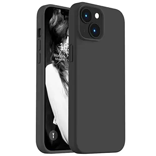 Vooii Compatible with iPhone 14 Case,[Silky Touch Premium Liquid Silicone] [Soft Anti-Scratch Microfiber Lining], Ultra Slim Shockproof Protective Case for iPhone 14 - Black - VOOII
