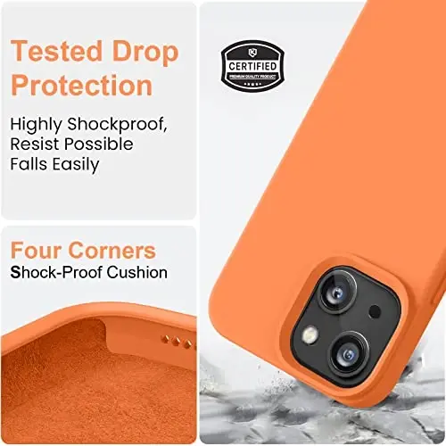 Vooii Compatible with iPhone 14 Case,[Silky Touch Premium Liquid Silicone] [Soft Anti-Scratch Microfiber Lining], Ultra Slim Shockproof Protective Case for iPhone 14 - Bright Orange - 4
