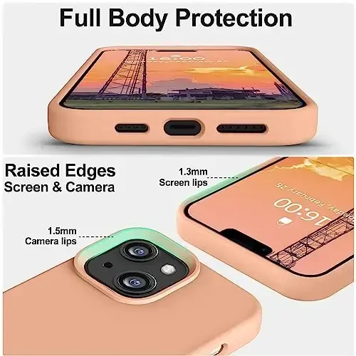 Vooii Compatible with iPhone 14 Case,[Silky Touch Premium Liquid Silicone] [Soft Anti-Scratch Microfiber Lining], Ultra Slim Shockproof Protective Case for iPhone 14 - Cantaloupe - 3