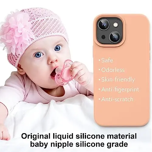 Vooii Compatible with iPhone 14 Case,[Silky Touch Premium Liquid Silicone] [Soft Anti-Scratch Microfiber Lining], Ultra Slim Shockproof Protective Case for iPhone 14 - Cantaloupe - 5