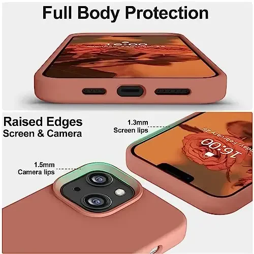 Vooii Compatible with iPhone 14 Case,[Silky Touch Premium Liquid Silicone] [Soft Anti-Scratch Microfiber Lining], Ultra Slim Shockproof Protective Case for iPhone 14 - Caramel - 3