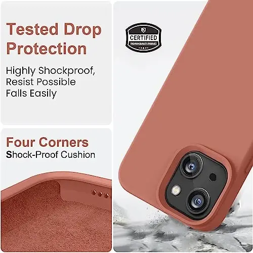 Vooii Compatible with iPhone 14 Case,[Silky Touch Premium Liquid Silicone] [Soft Anti-Scratch Microfiber Lining], Ultra Slim Shockproof Protective Case for iPhone 14 - Caramel - 4