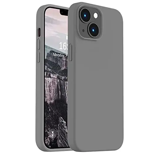 Vooii Compatible with iPhone 14 Case,[Silky Touch Premium Liquid Silicone] [Soft Anti-Scratch Microfiber Lining], Ultra Slim Shockproof Protective Case for iPhone 14 - Dark Grey - VOOII