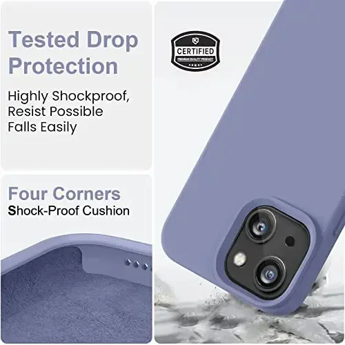 Vooii Compatible with iPhone 14 Case,[Silky Touch Premium Liquid Silicone] [Soft Anti-Scratch Microfiber Lining], Ultra Slim Shockproof Protective Case for iPhone 14 - Lavander Grey - 4