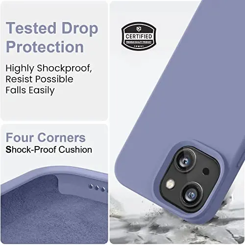 Vooii Compatible with iPhone 14 Case,[Silky Touch Premium Liquid Silicone] [Soft Anti-Scratch Microfiber Lining], Ultra Slim Shockproof Protective Case for iPhone 14 - Lavander Grey - 4