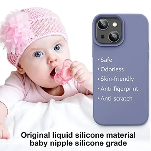 Vooii Compatible with iPhone 14 Case,[Silky Touch Premium Liquid Silicone] [Soft Anti-Scratch Microfiber Lining], Ultra Slim Shockproof Protective Case for iPhone 14 - Lavander Grey - 5