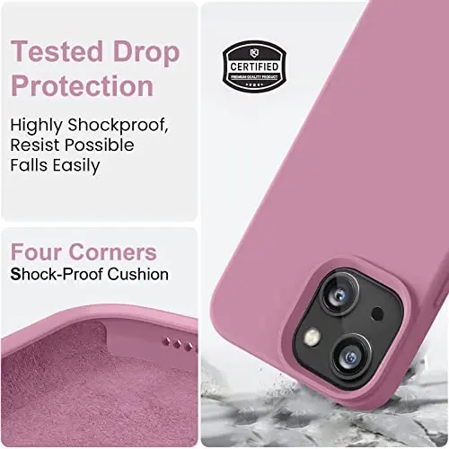 Vooii Compatible with iPhone 14 Case,[Silky Touch Premium Liquid Silicone] [Soft Anti-Scratch Microfiber Lining], Ultra Slim Shockproof Protective Case for iPhone 14 - Lavander Purple - 4