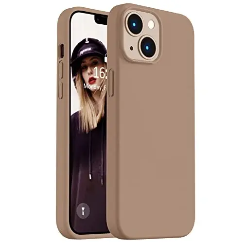 Vooii Compatible with iPhone 14 Case,[Silky Touch Premium Liquid Silicone] [Soft Anti-Scratch Microfiber Lining], Ultra Slim Shockproof Protective Case for iPhone 14 - Light Brown 