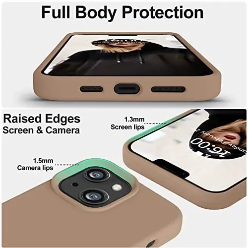 Vooii Compatible with iPhone 14 Case,[Silky Touch Premium Liquid Silicone] [Soft Anti-Scratch Microfiber Lining], Ultra Slim Shockproof Protective Case for iPhone 14 - Light Brown - 3