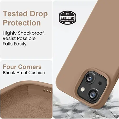 Vooii Compatible with iPhone 14 Case,[Silky Touch Premium Liquid Silicone] [Soft Anti-Scratch Microfiber Lining], Ultra Slim Shockproof Protective Case for iPhone 14 - Light Brown - 4