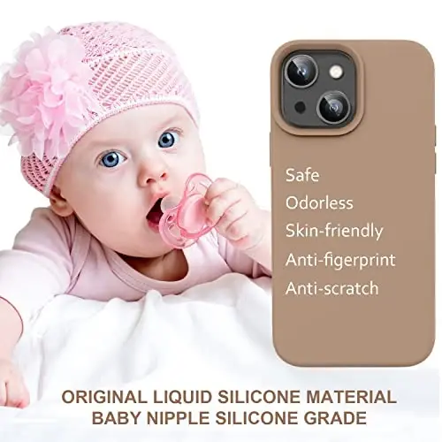 Vooii Compatible with iPhone 14 Case,[Silky Touch Premium Liquid Silicone] [Soft Anti-Scratch Microfiber Lining], Ultra Slim Shockproof Protective Case for iPhone 14 - Light Brown - 5