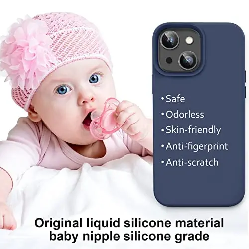 Vooii Compatible with iPhone 14 Case,[Silky Touch Premium Liquid Silicone] [Soft Anti-Scratch Microfiber Lining], Ultra Slim Shockproof Protective Case for iPhone 14 - Navy Blue - 5