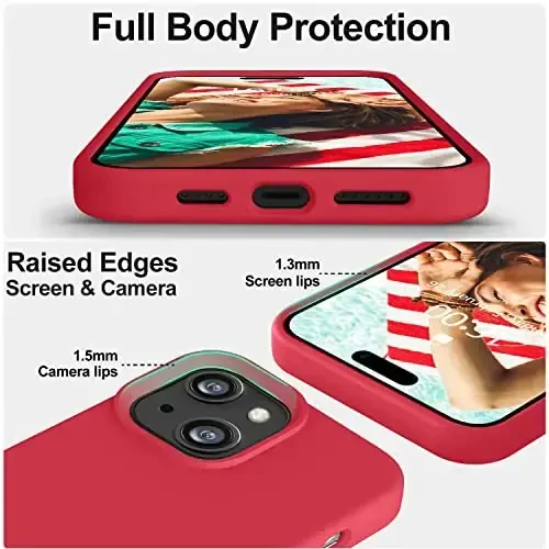Vooii Compatible with iPhone 14 Case,[Silky Touch Premium Liquid Silicone] [Soft Anti-Scratch Microfiber Lining], Ultra Slim Shockproof Protective Case for iPhone 14 - Red - 3