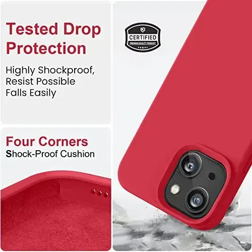 Vooii Compatible with iPhone 14 Case,[Silky Touch Premium Liquid Silicone] [Soft Anti-Scratch Microfiber Lining], Ultra Slim Shockproof Protective Case for iPhone 14 - Red - 4