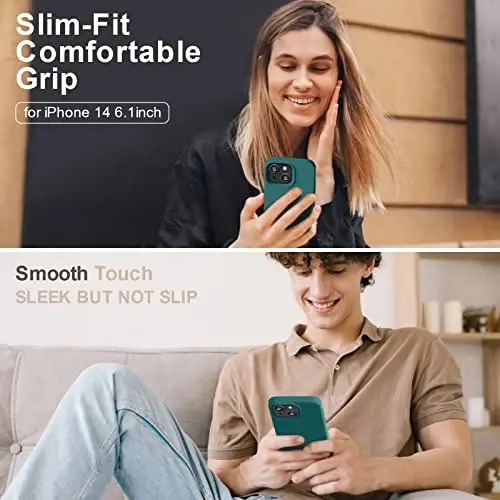 Vooii Compatible with iPhone 14 Case,[Silky Touch Premium Liquid Silicone] [Soft Anti-Scratch Microfiber Lining], Ultra Slim Shockproof Protective Case for iPhone 14 - Teal - 2