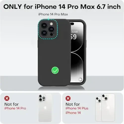 Vooii Compatible with iPhone 14 Pro Case, Liquid Silicone Upgrade [Camera Protection] [Soft Anti-Scratch Microfiber Lining] Shockproof Phone Case for iPhone 14 Pro 6.1 inch - Black - 5