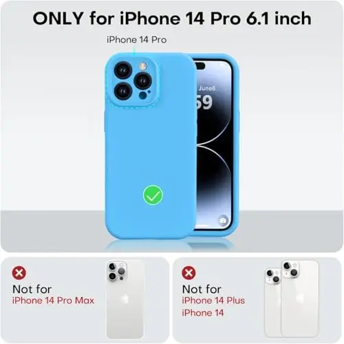 Vooii Compatible with iPhone 14 Pro Case, Liquid Silicone Upgrade [Camera Protection] [Soft Anti-Scratch Microfiber Lining] Shockproof Phone Case for iPhone 14 Pro 6.1 inch - Blue - 5
