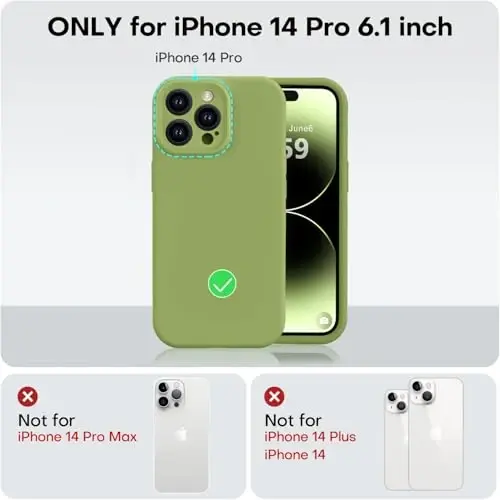 Vooii Compatible with iPhone 14 Pro Case, Liquid Silicone Upgrade [Camera Protection] [Soft Anti-Scratch Microfiber Lining] Shockproof Phone Case for iPhone 14 Pro 6.1 inch - Cedar Green - 5