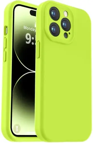 Vooii Compatible with iPhone 14 Pro Case, Liquid Silicone Upgrade [Camera Protection] [Soft Anti-Scratch Microfiber Lining] Shockproof Phone Case for iPhone 14 Pro 6.1 inch - Fluorescent Green 
