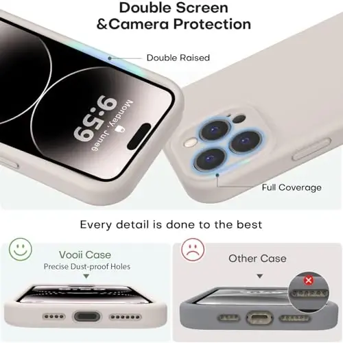Vooii Compatible with iPhone 14 Pro Case, Liquid Silicone Upgrade [Camera Protection] [Soft Anti-Scratch Microfiber Lining] Shockproof Phone Case for iPhone 14 Pro 6.1 inch - Stone - 3