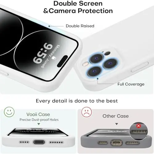 Vooii Compatible with iPhone 14 Pro Case, Liquid Silicone Upgrade [Camera Protection] [Soft Anti-Scratch Microfiber Lining] Shockproof Phone Case for iPhone 14 Pro 6.1 inch - White - 3