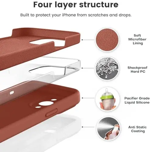 Vooii Compatible with iPhone 14 Pro Max Case, Liquid Silicone Upgrade [Camera Protection] [Soft Anti-Scratch Microfiber Lining] Shockproof Phone Case for iPhone 14 Pro Max 6.7 inch - Caramel - 3