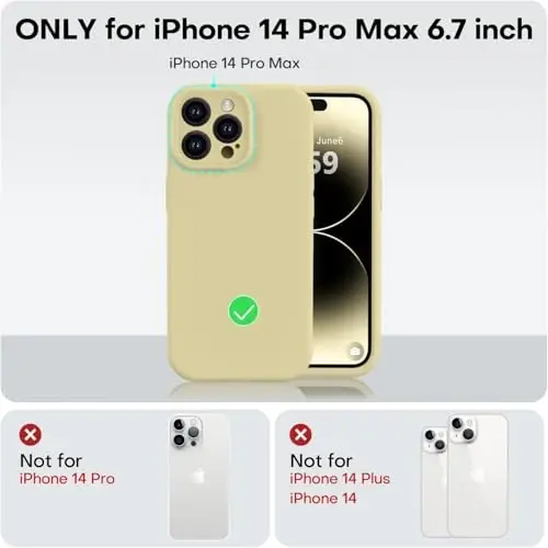 Vooii Compatible with iPhone 14 Pro Max Case, Liquid Silicone Upgrade [Camera Protection] [Soft Anti-Scratch Microfiber Lining] Shockproof Phone Case for iPhone 14 Pro Max 6.7 inch - Creamy Yellow - 5