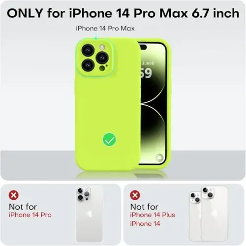 Vooii Compatible with iPhone 14 Pro Max Case, Liquid Silicone Upgrade [Camera Protection] [Soft Anti-Scratch Microfiber Lining] Shockproof Phone Case for iPhone 14 Pro Max 6.7 inch - Fluorescent Green - 5