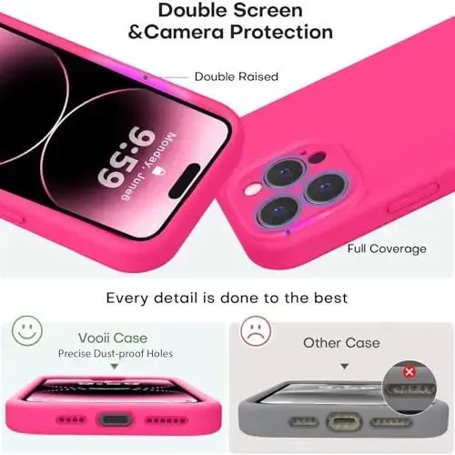 Vooii Compatible with iPhone 14 Pro Max Case, Liquid Silicone Upgrade [Camera Protection] [Soft Anti-Scratch Microfiber Lining] Shockproof Phone Case for iPhone 14 Pro Max 6.7 inch - Hot Pink - 3