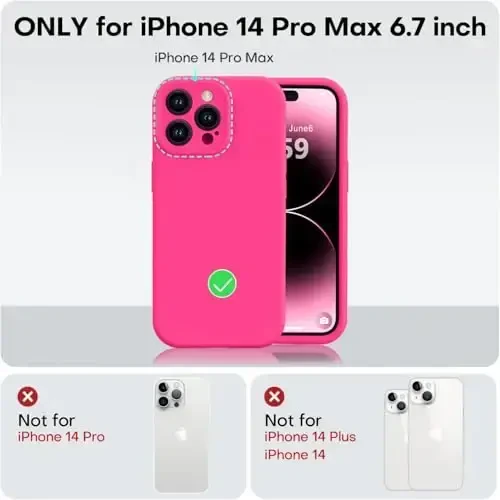 Vooii Compatible with iPhone 14 Pro Max Case, Liquid Silicone Upgrade [Camera Protection] [Soft Anti-Scratch Microfiber Lining] Shockproof Phone Case for iPhone 14 Pro Max 6.7 inch - Hot Pink - 5