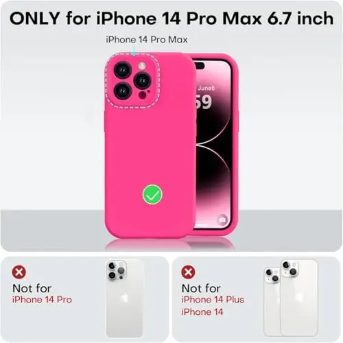Vooii Compatible with iPhone 14 Pro Max Case, Liquid Silicone Upgrade [Camera Protection] [Soft Anti-Scratch Microfiber Lining] Shockproof Phone Case for iPhone 14 Pro Max 6.7 inch - Hot Pink - 5