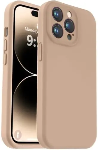 Vooii Compatible with iPhone 14 Pro Max Case, Liquid Silicone Upgrade [Camera Protection] [Soft Anti-Scratch Microfiber Lining] Shockproof Phone Case for iPhone 14 Pro Max 6.7 inch - Light Brown - 1