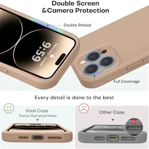 Vooii Compatible with iPhone 14 Pro Max Case, Liquid Silicone Upgrade [Camera Protection] [Soft Anti-Scratch Microfiber Lining] Shockproof Phone Case for iPhone 14 Pro Max 6.7 inch - Light Brown - 3