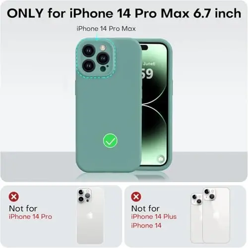Vooii Compatible with iPhone 14 Pro Max Case, Liquid Silicone Upgrade [Camera Protection] [Soft Anti-Scratch Microfiber Lining] Shockproof Phone Case for iPhone 14 Pro Max 6.7 inch - Pine Green - 5
