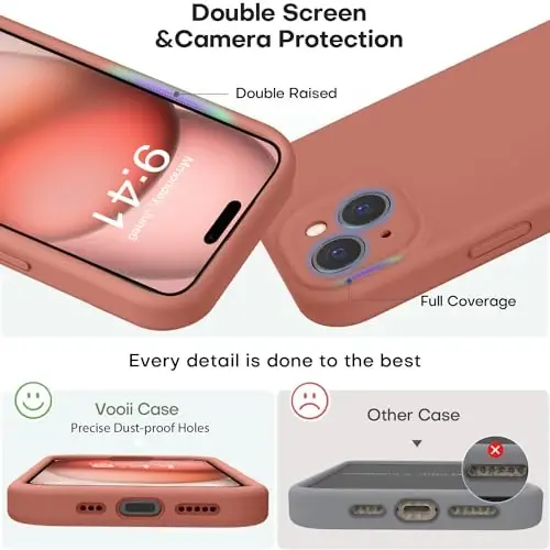 Vooii Compatible with iPhone 15 Case, Upgrade Defender Liquid Silicone, [Enhanced Camera Protection] [Soft Anti-Scratch Microfiber Lining] Shockproof Phone Case for iPhone 15 6.1 inch - Caramel - 3